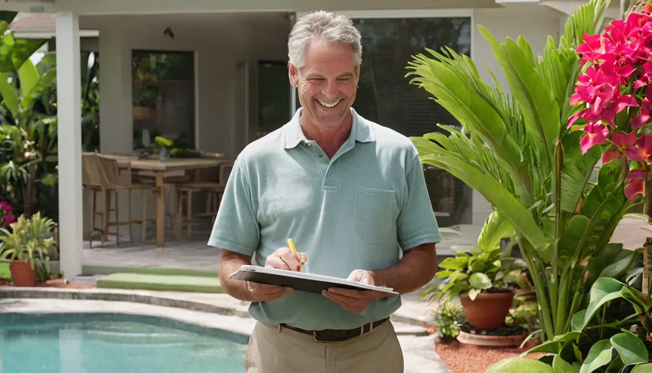 A homeowner reviewing patio options with a local provider in the Clearwater area